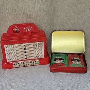 Vintage Coca Cola Playing Cards (2  Decks) In Collectors Tin And a Plastic Bank